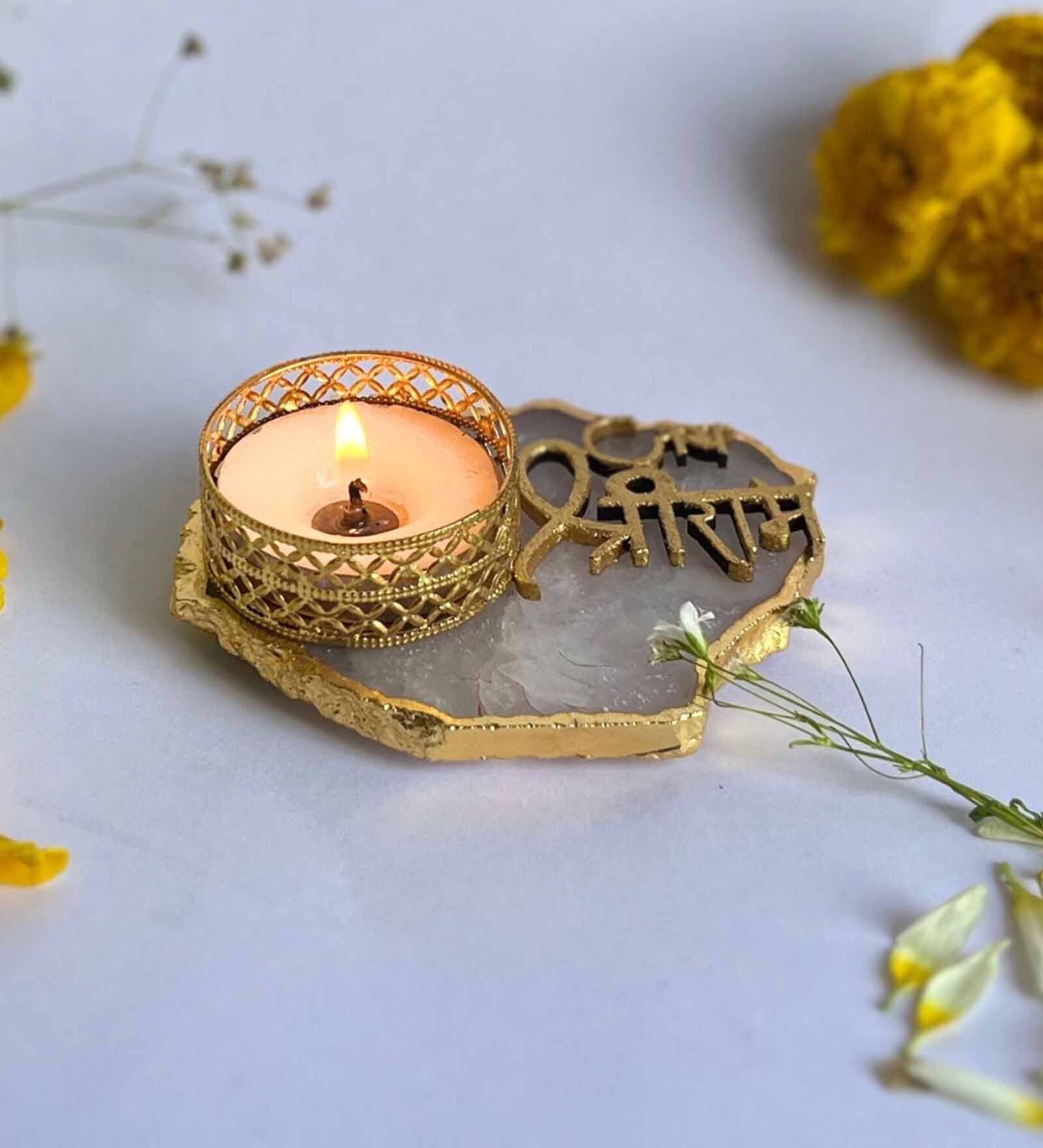 White Stone Figurine Tea light Holder