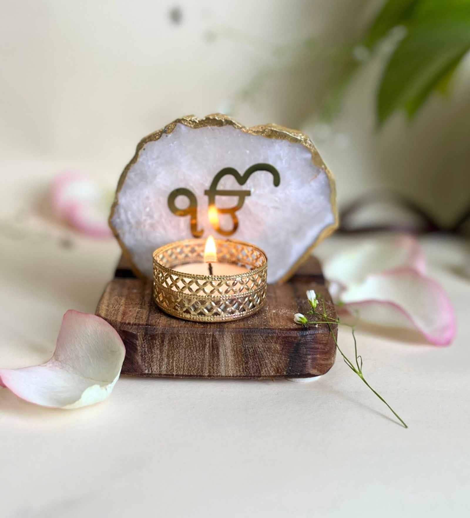 White Stone Figurine Tea light Holder