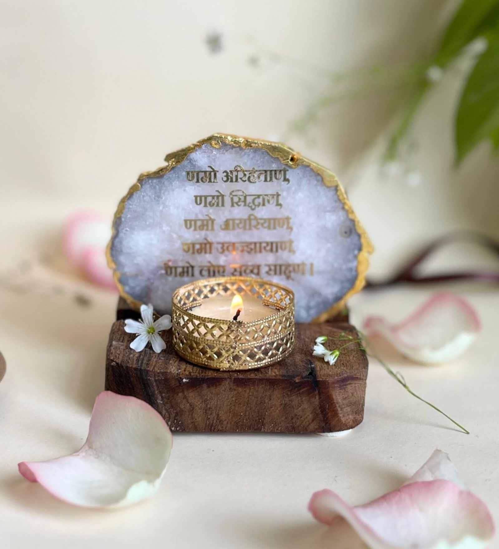 White Stone Figurine Tea light Holder