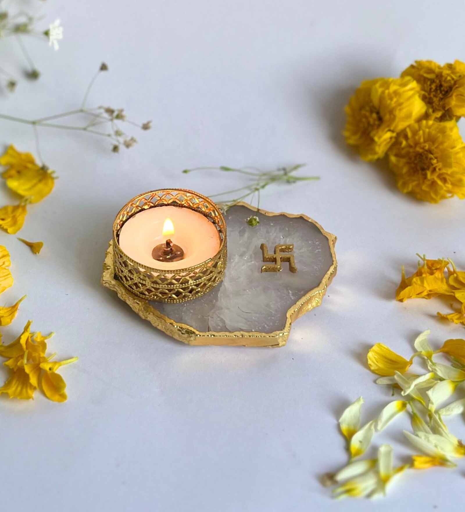 White Stone Figurine Tea light Holder