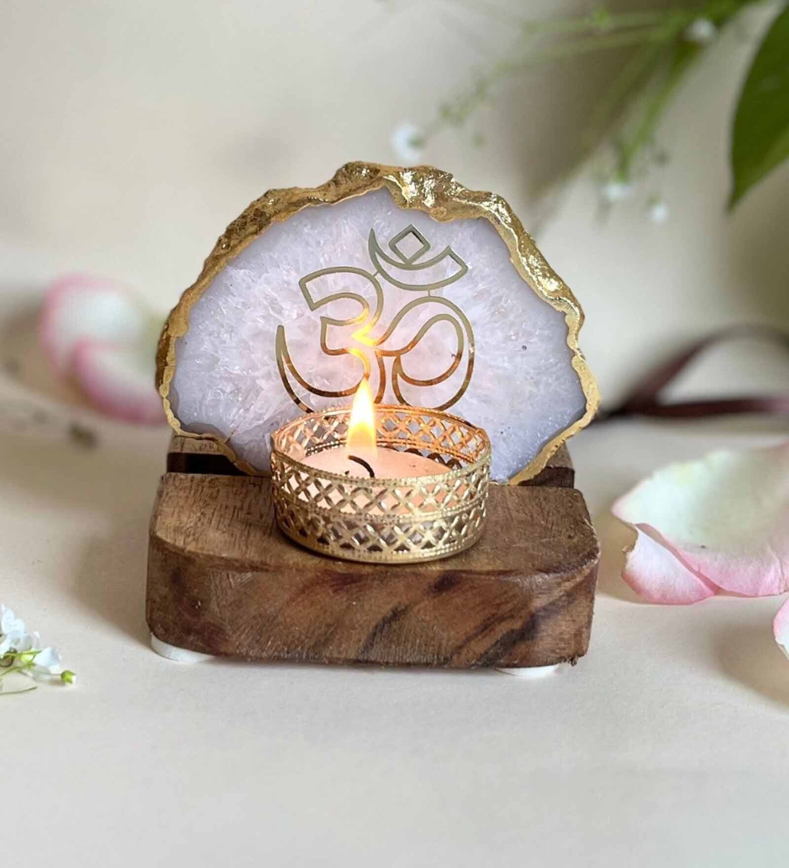 White Stone Figurine Tea light Holder