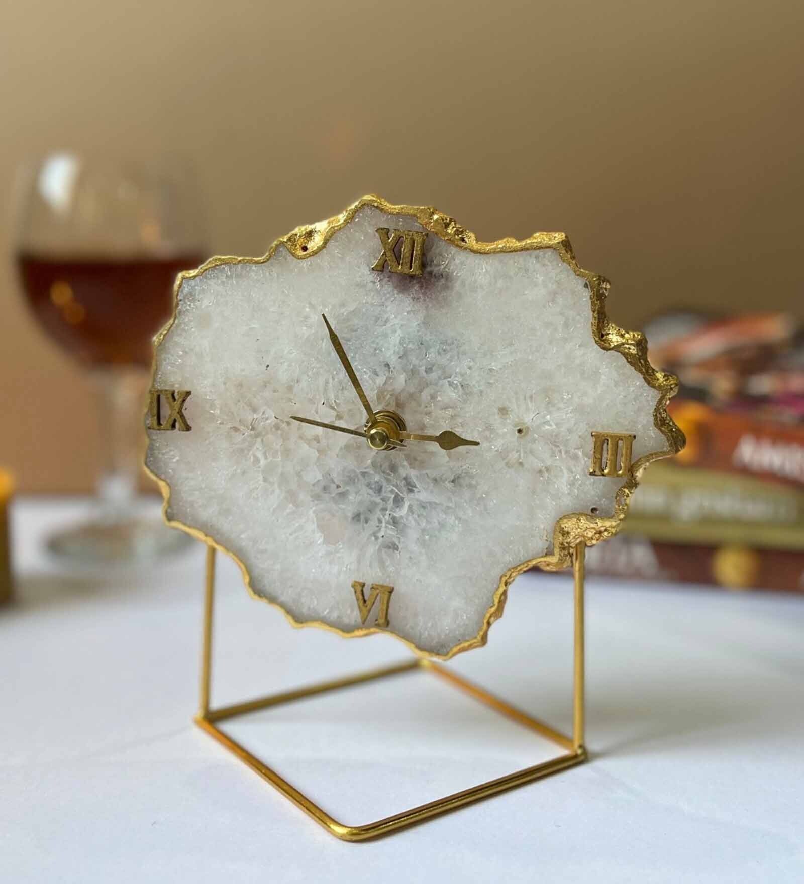White Stone Table Clock