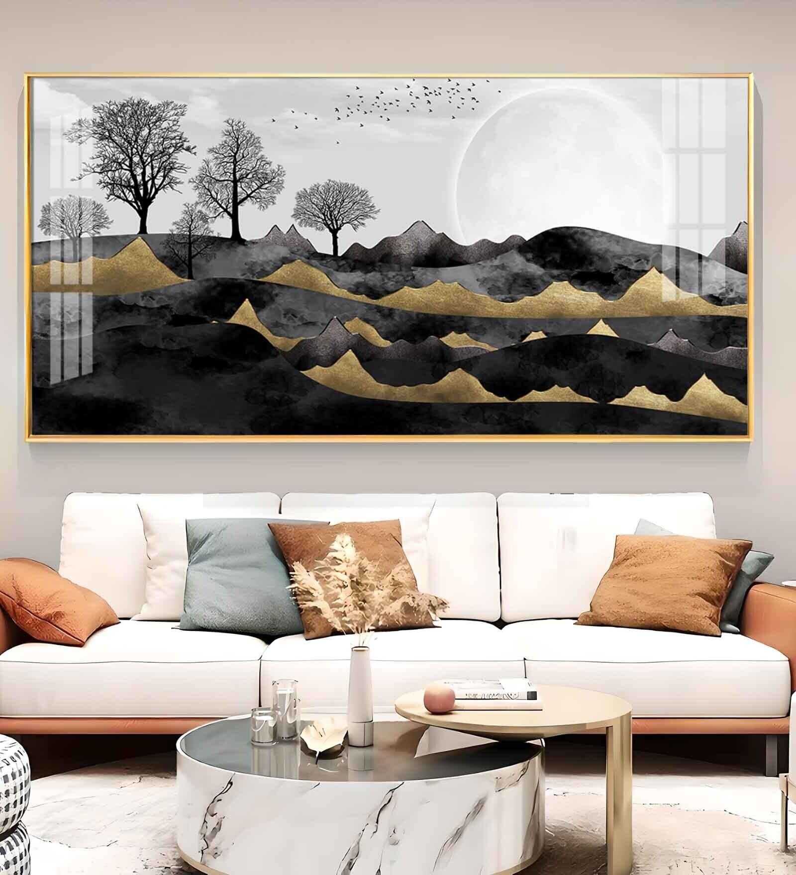 White Sun With Birds Glass Finish Horizontal Wall Art