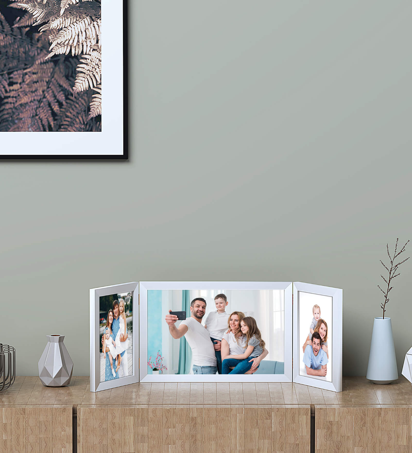 White Synthetic Wood Table Photo Frame