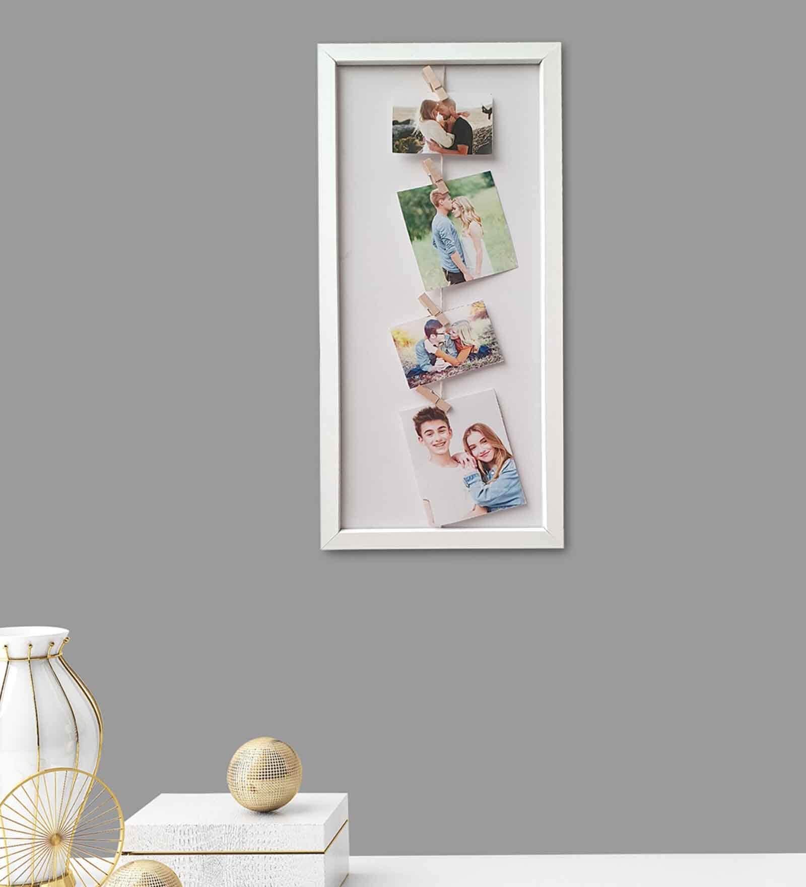 White Sythetic Wood Rectangular Shape Clip Photo Frame