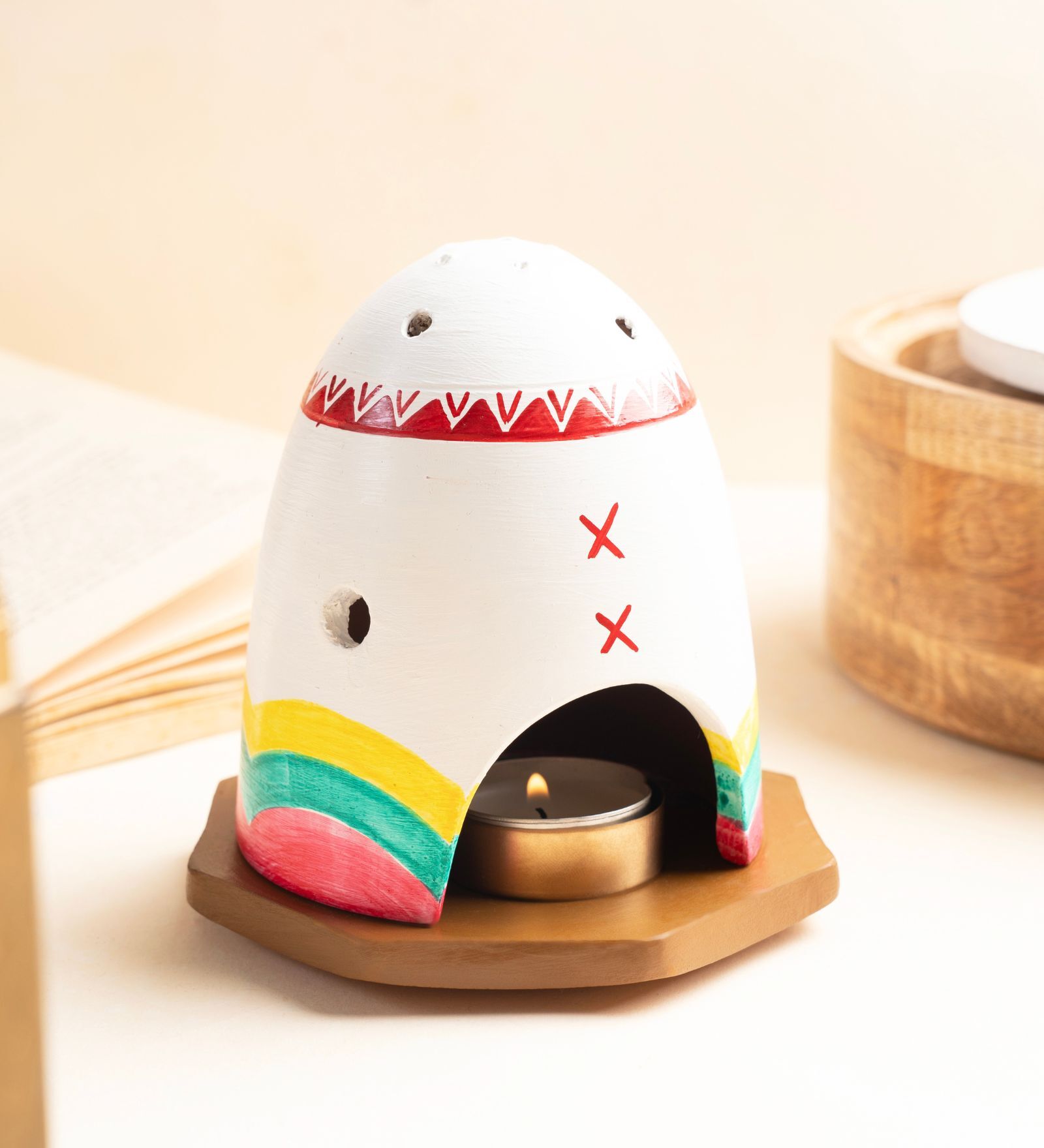 White Terracota Handpainted Incense Stick Holder