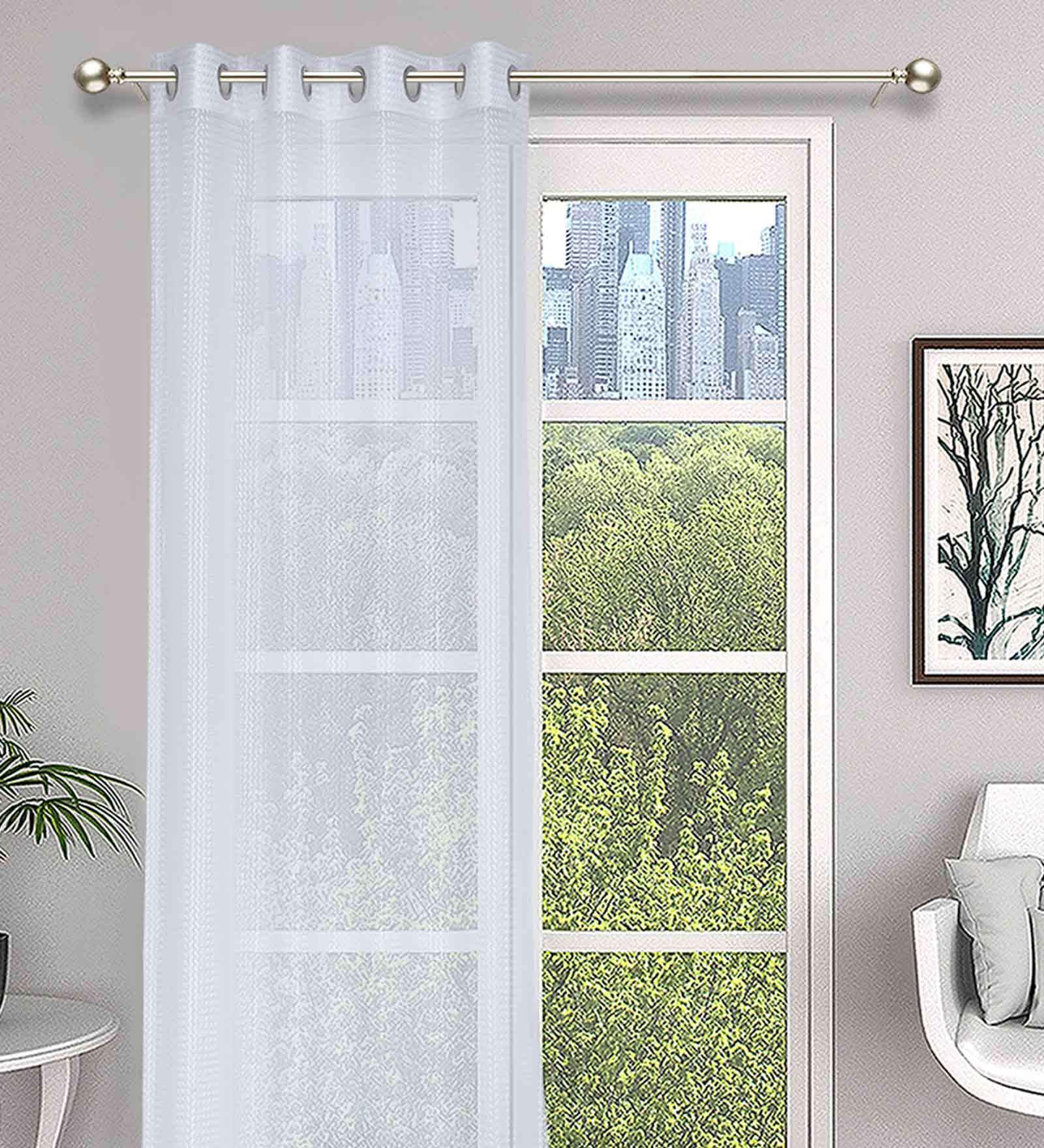 White Tissue Sheer 5 Feet Eyelet Curtain (Set of 2)