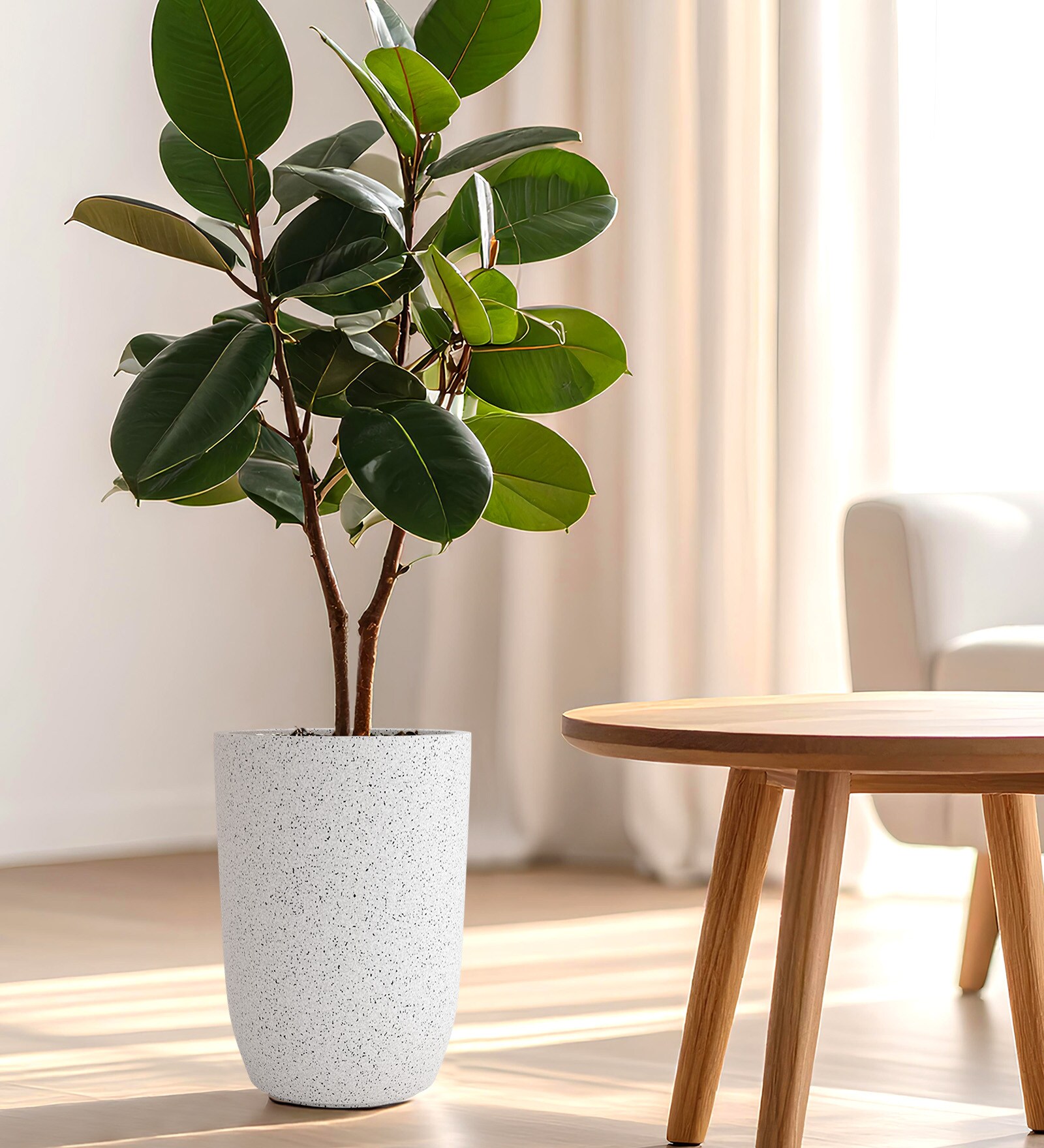 White TPC Marble Round 14 Inches Planter