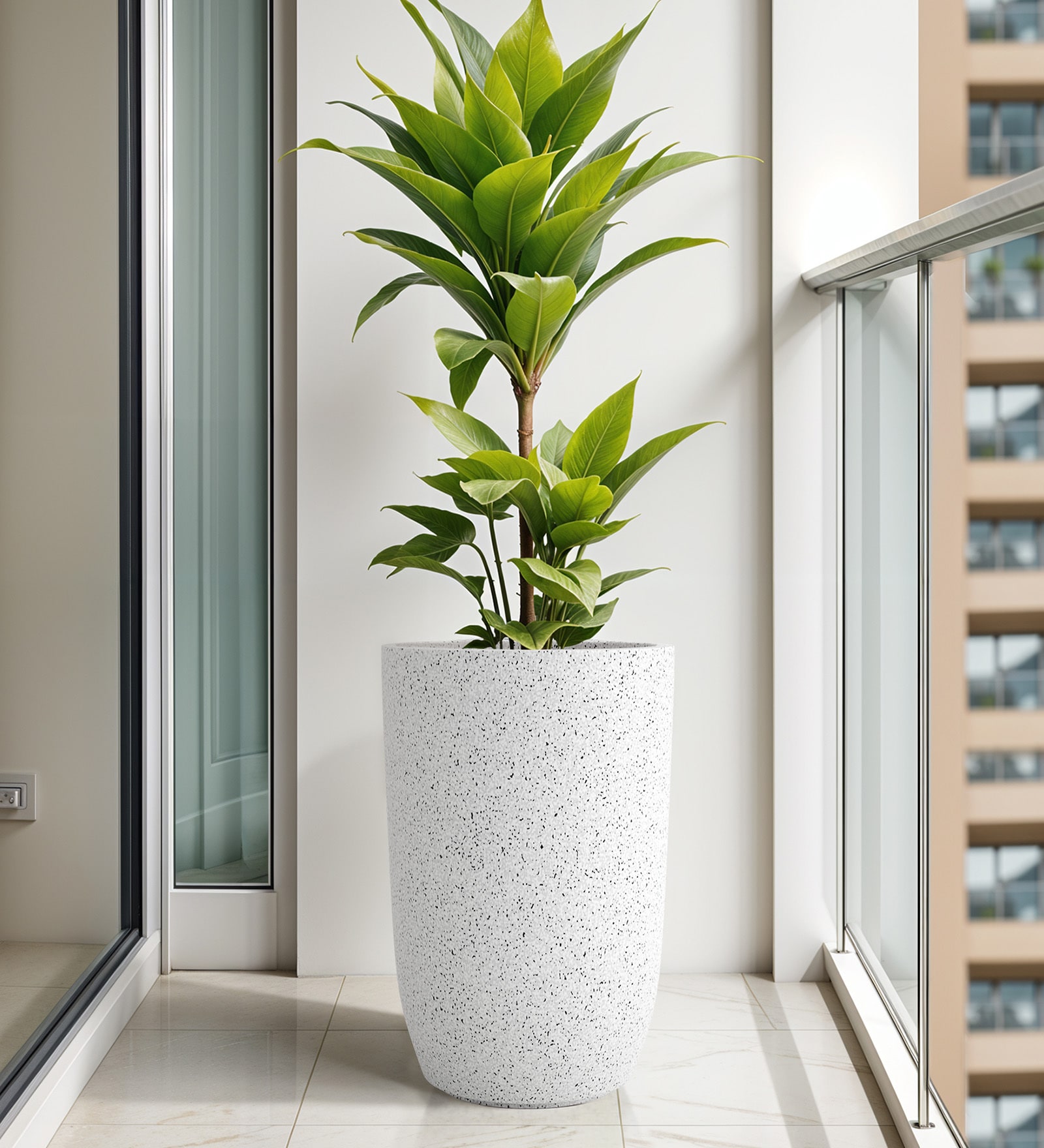 White TPC Marble Round 18 Inches Planter