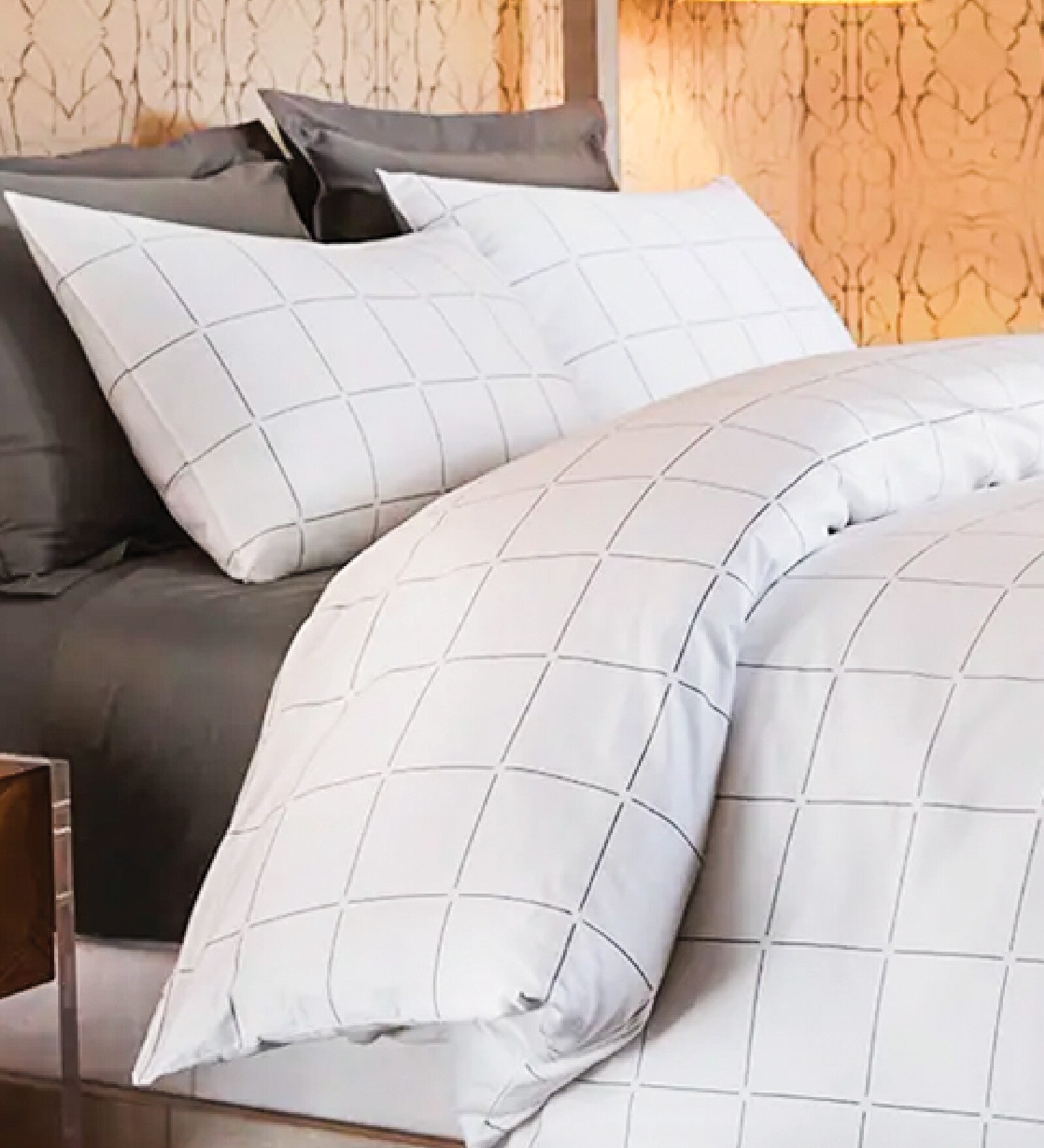 White Geometric 100% Cotton Duvet Cover