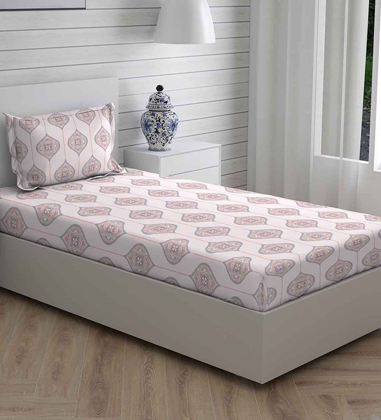 Buy White Traditional 225 TC Cotton Single Bed Sized Bed Sheets With 1 Pillow Cover by Boutique