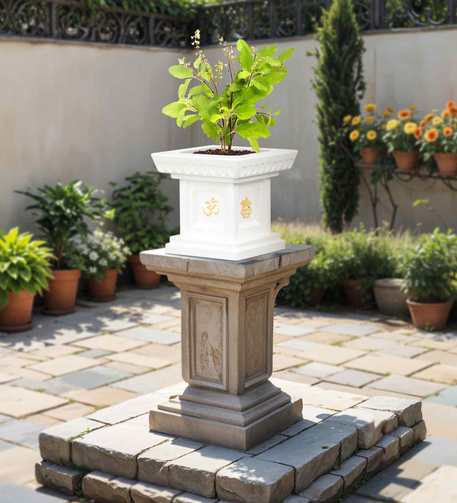 White TULISI Marble Square Shaped 1 Planter