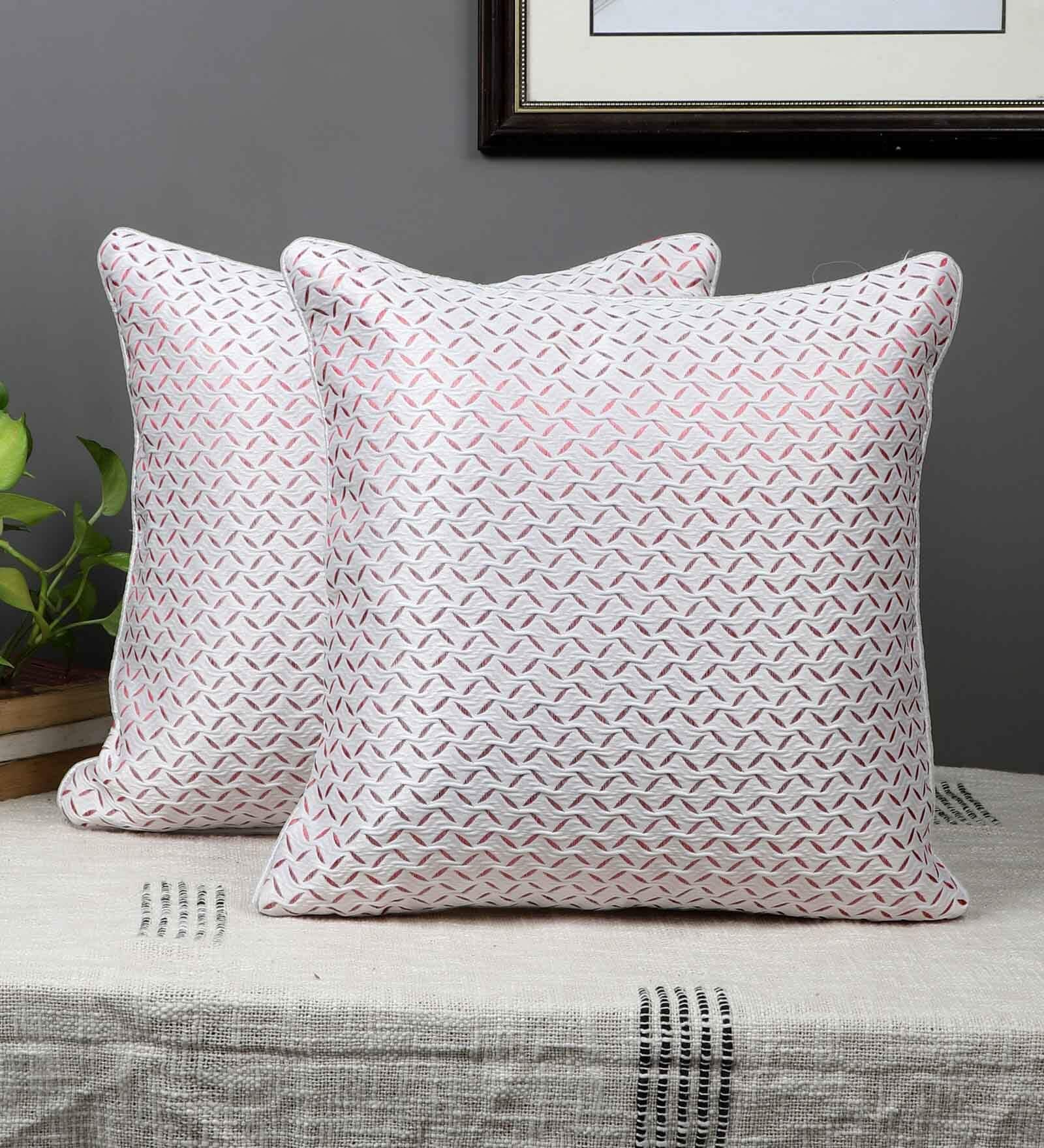 White Velvet Abstract 16x16 inches Cushion Covers (Pack of 2)