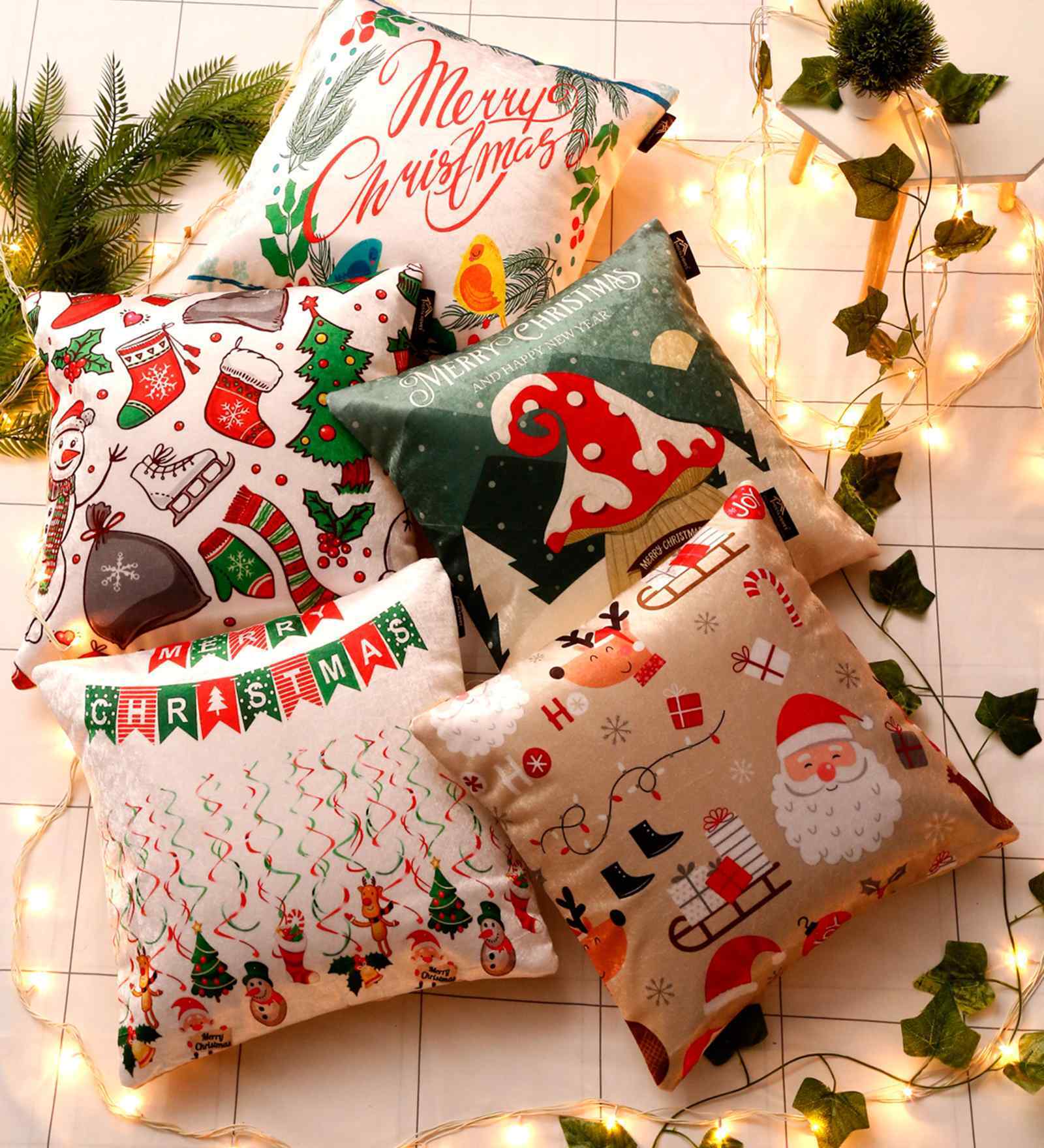 White Velvet Tradiional 16X16 Inches Cushion Covers (Pack of 5)