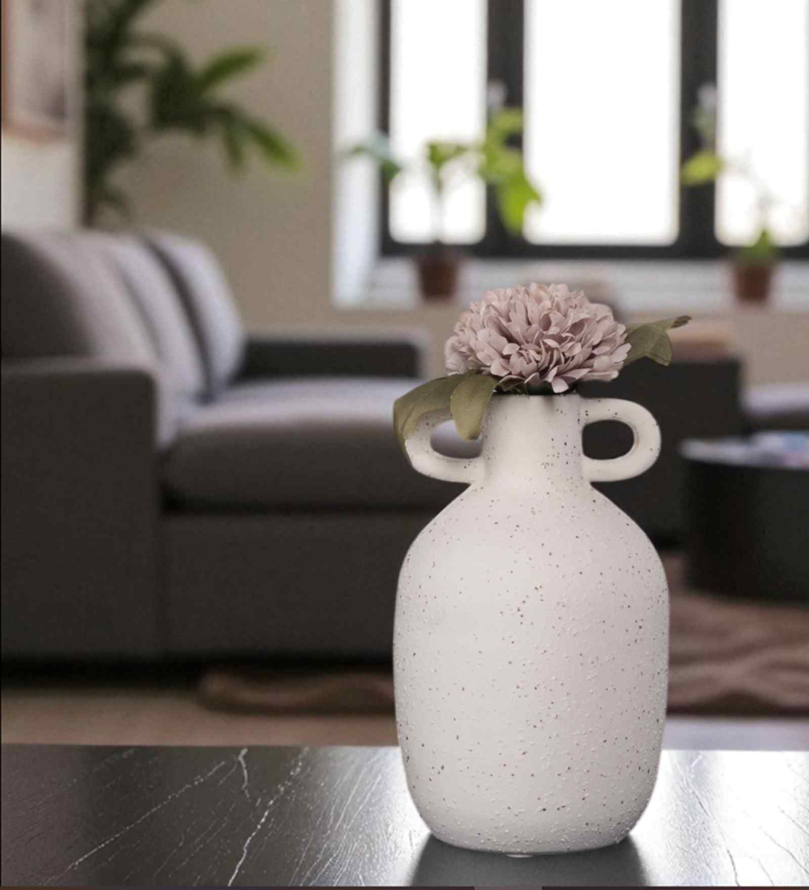 White Vertical Channel Tufting Ceramic Amphora Shaped Vase