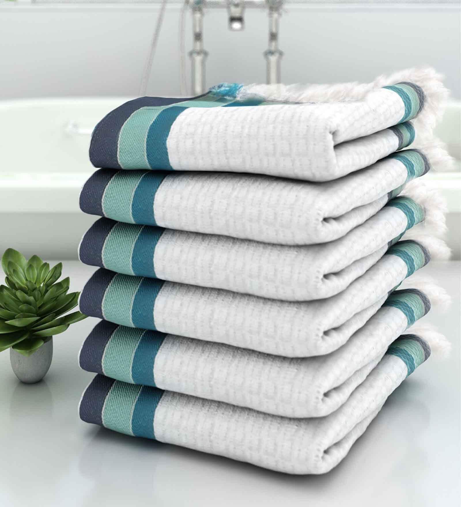 White Patterned 210 GSM Cotton Bath Towels (Set of 6)