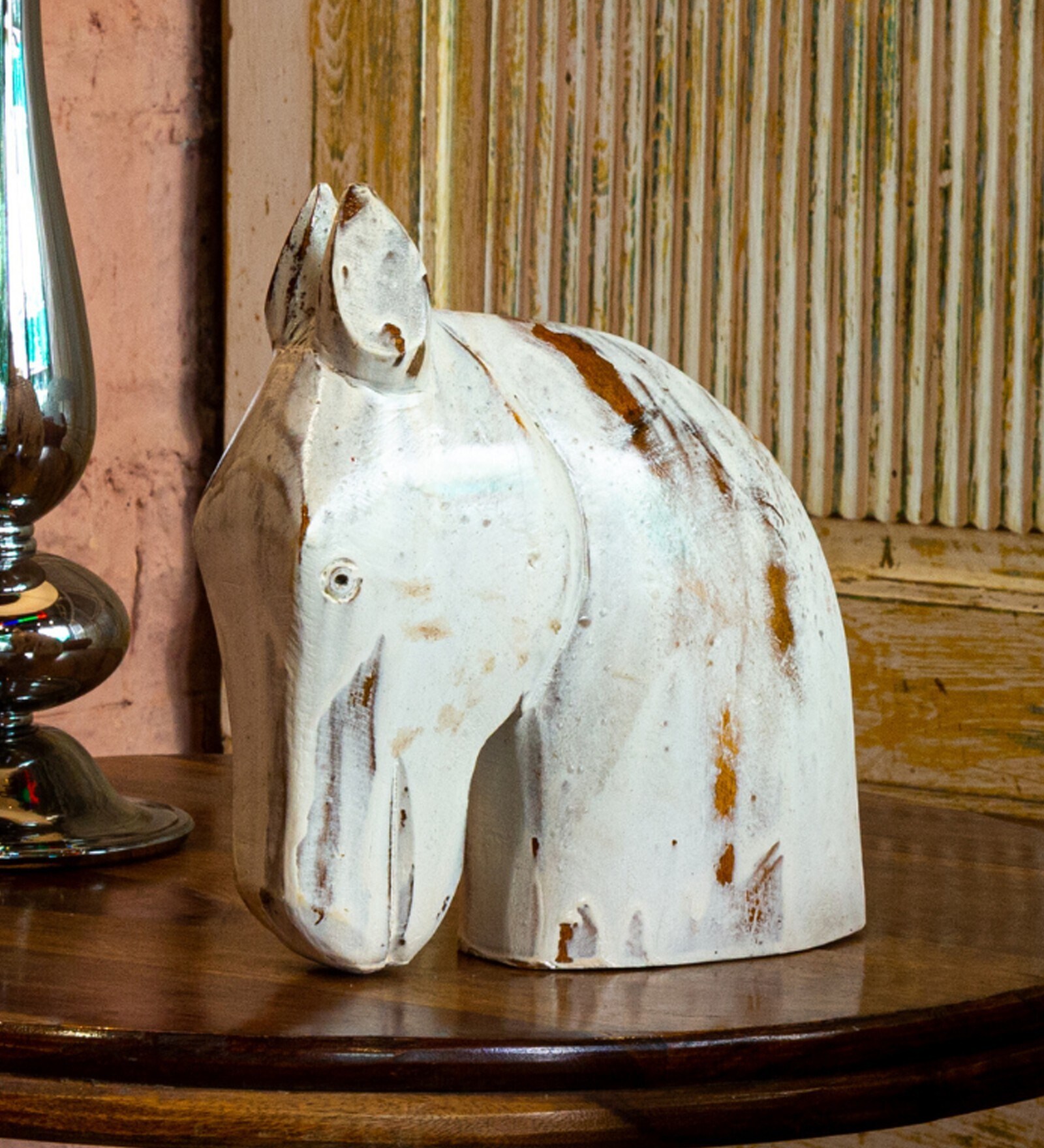 Horse Head Small White Wood Figurine