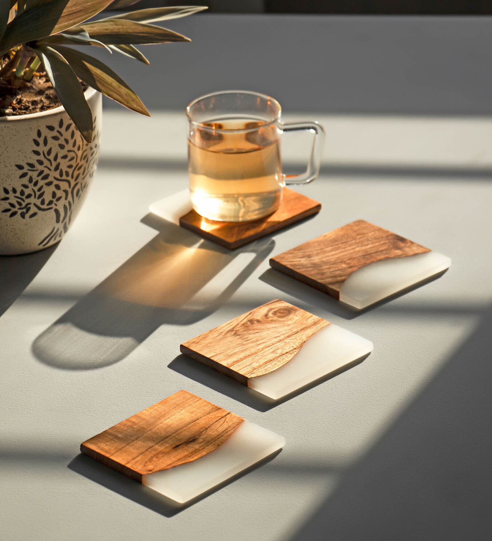 Buy Epoxy Icicle White & Brown Resin & MDF (Set of 4) Table Coaster at 21 OFF by Silken Pepperfry