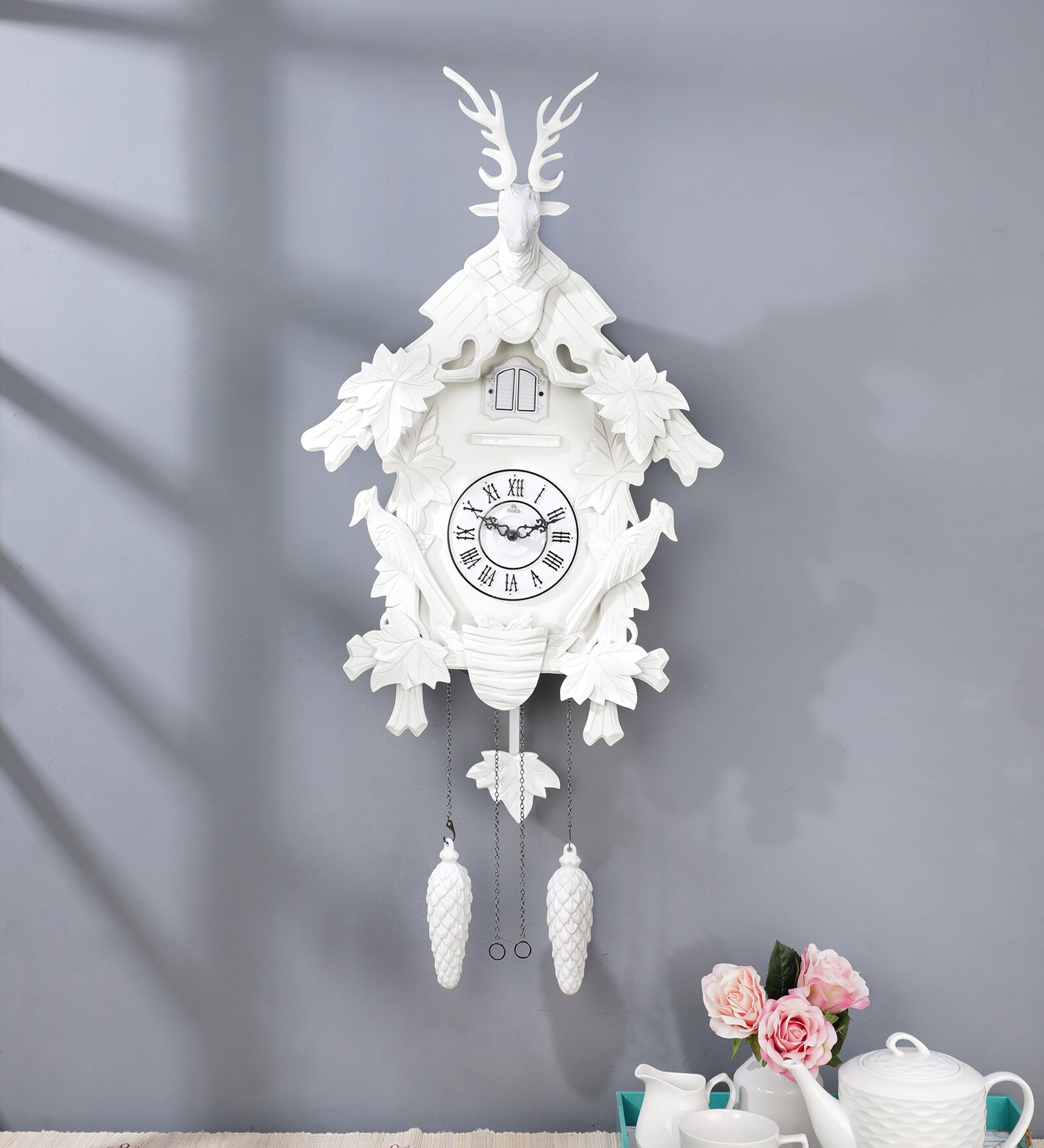 White Solid Wood Analog Cuckoo Clock