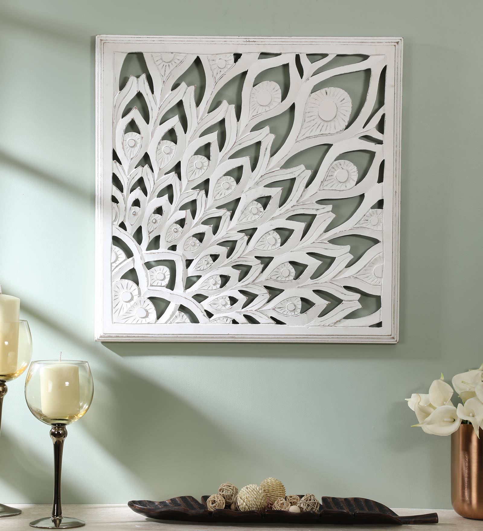 Buy White Wood Carving Wooden Wall Art By Cocovey Online - Wooden Wall