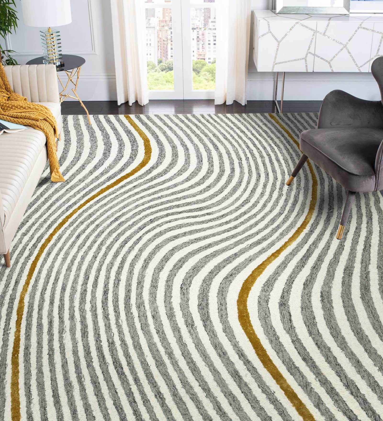 Grey Abstract Blended Wool 6 ft x 9 ft Hand Tufted Carpet