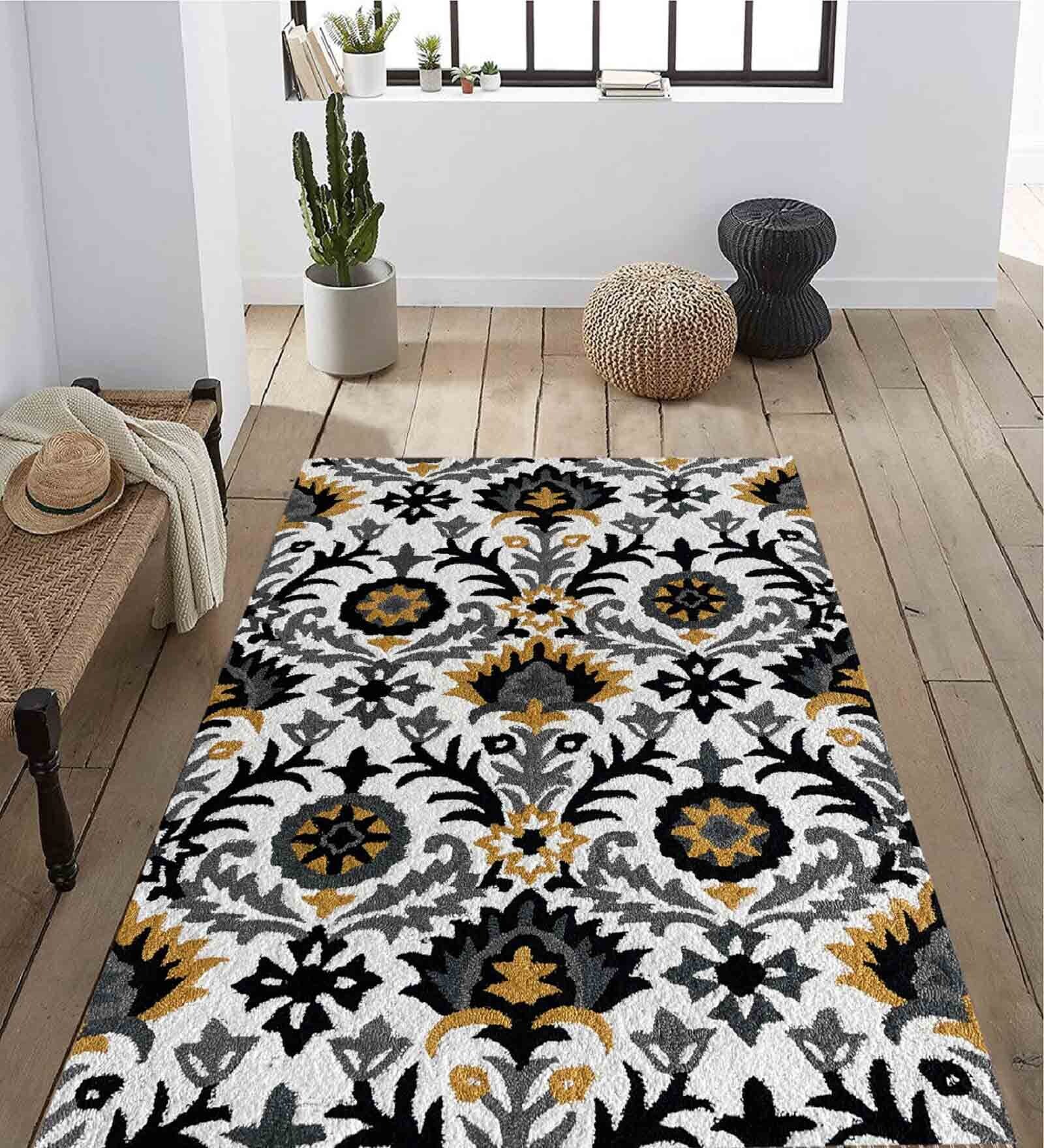 White Wool Floral 4 x 6 Feet Hand Tufted Carpet Hand Tufted Carpet