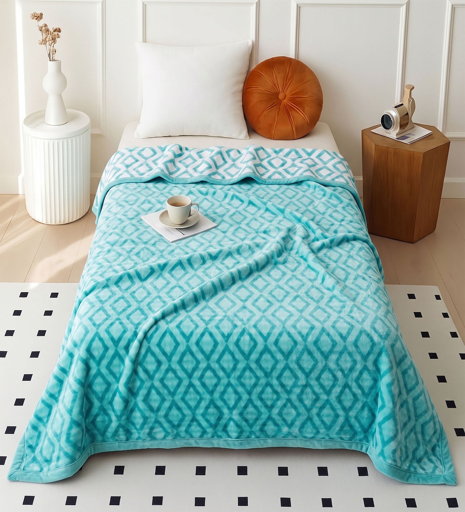 Blue Wool Geometric 350 GSM Premium Single bed blanket