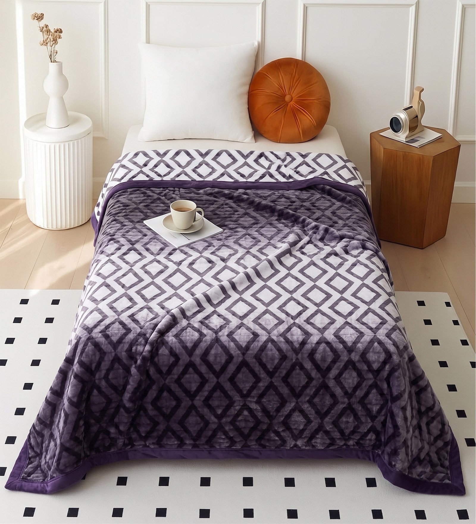 Purple Wool Geometric 350 GSM Premium Single bed blanket