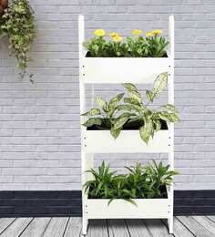 White Wood Polymer Composite Three Step Ladder Large Planter