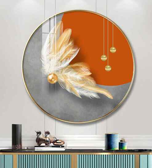 Whimsical Feather Acrylic Round Wall Art