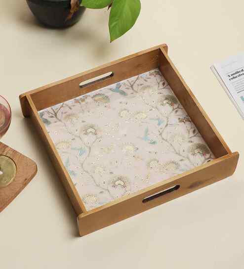 Whispering Blooms Square Wooden Tray - Large