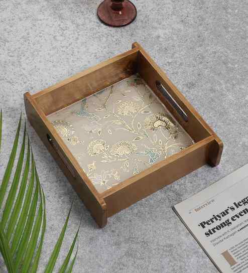 Whispering Blooms Square Wooden Tray - Small