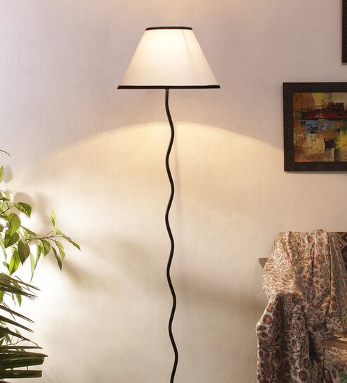 White & Black Cottan Fabric Shade Club Floor Lamp With Iron Base By New Era