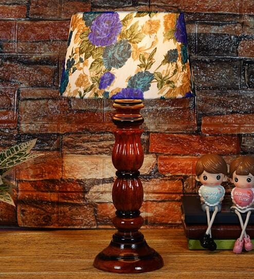 Centaur White & Blue Fabric Shade Night Lamp With Wood Base By BrightDaisy