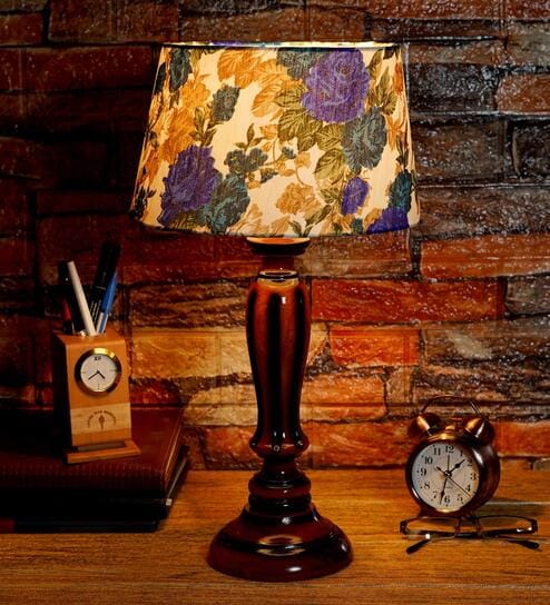 Lehr White & Blue Fabric Shade Night Lamp With Wood Base By BrightDaisy