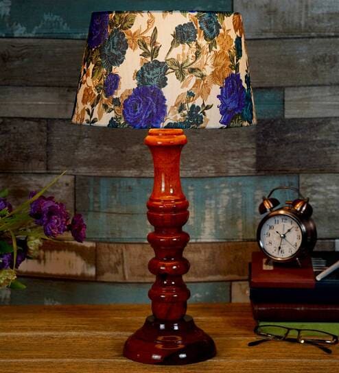 Lolita White & Blue Fabric Shade Night Lamp With Wood Base By BrightDaisy