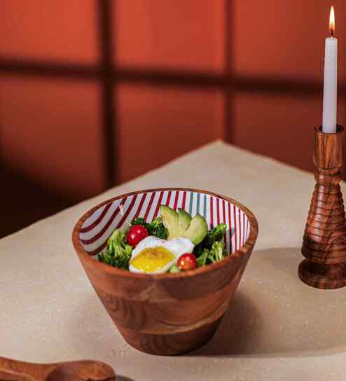 White & Brown Acacia Wood  Serving Bowls