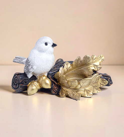 White & Gold Bird Showpiece for Modern Decor for Living Room & TV Unit 6 Inch