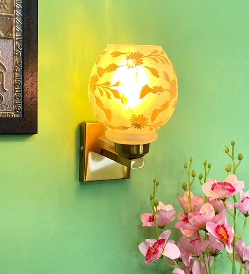 White & Gold E27 holder Metal & Glass Uplight Wall Scone