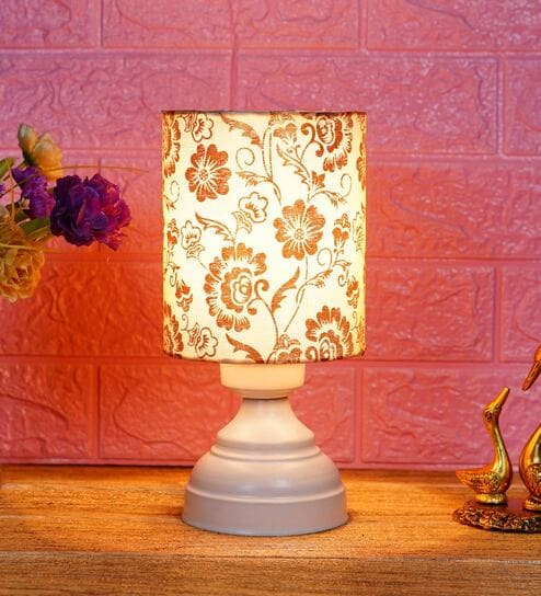White & Gold Shade Table Lamp With Metal Base By Foziq