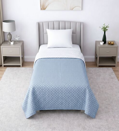 White & Grey shade Cotton Floral 400 GSM Single Bed Dohar by Threads