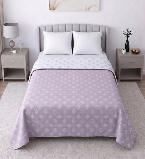 White & Lavender Cotton Floral 350 GSM Double Bed Reversible Dohar