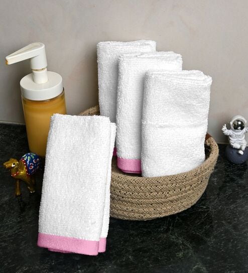 White Cotton Solid 500 GSM 4 Pcs Face Towels