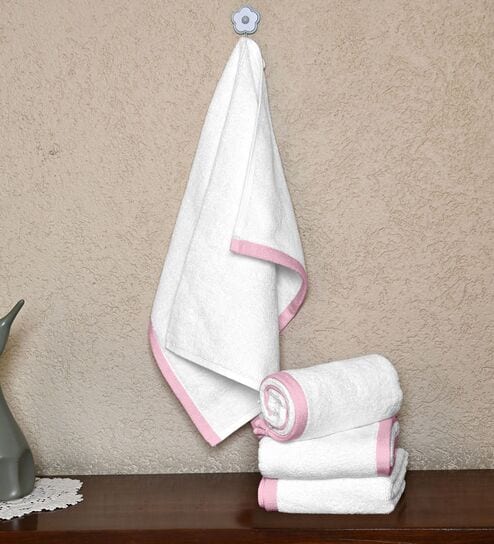 White Cotton Solid 500 GSM 4 Pcs Hand Towels