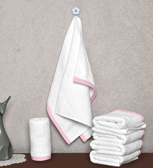White Cotton Solid 500 GSM 6 Pcs Hand Towels