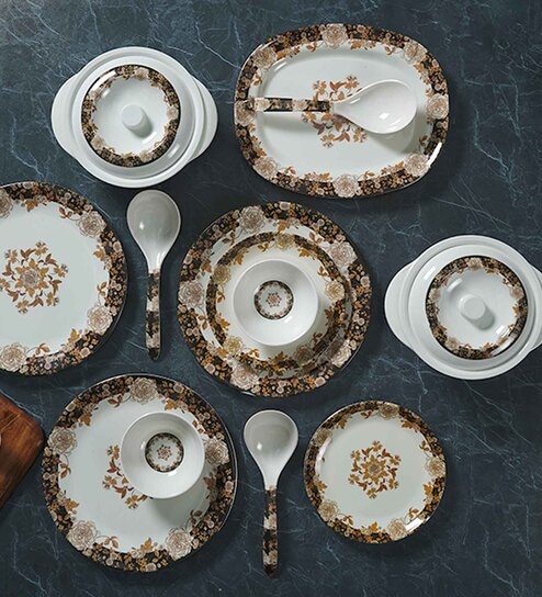 White  Melamine 33 Pcs Dinner Sets