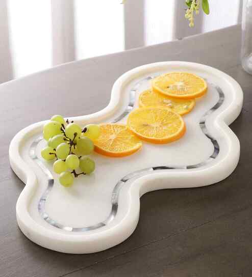 White Mop Inlay Marble Platter