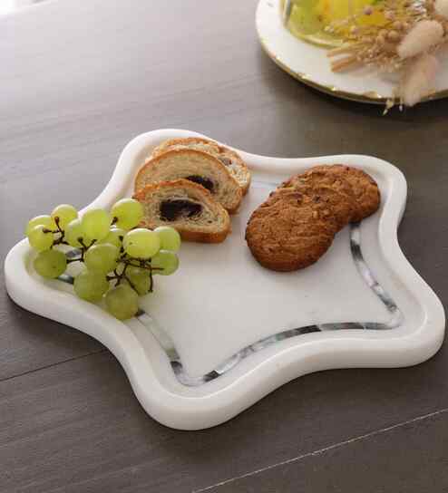 White Mop Inlay Marble Platter