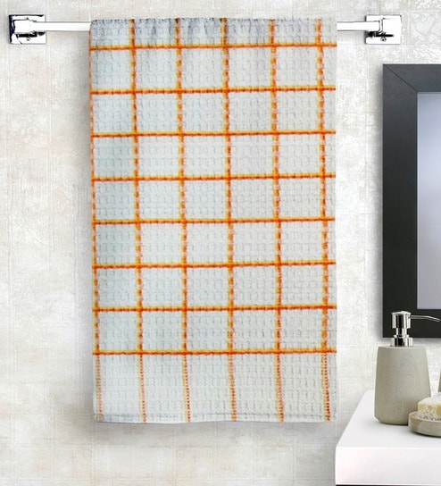 White 100% Cotton Patterned 220 GSM Bath Towel by Athom Living