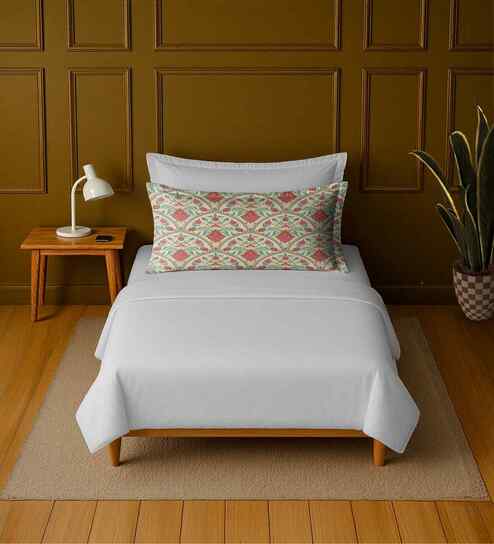 White 100% Cotton Single Bedsheet with 1 Pillow Cover